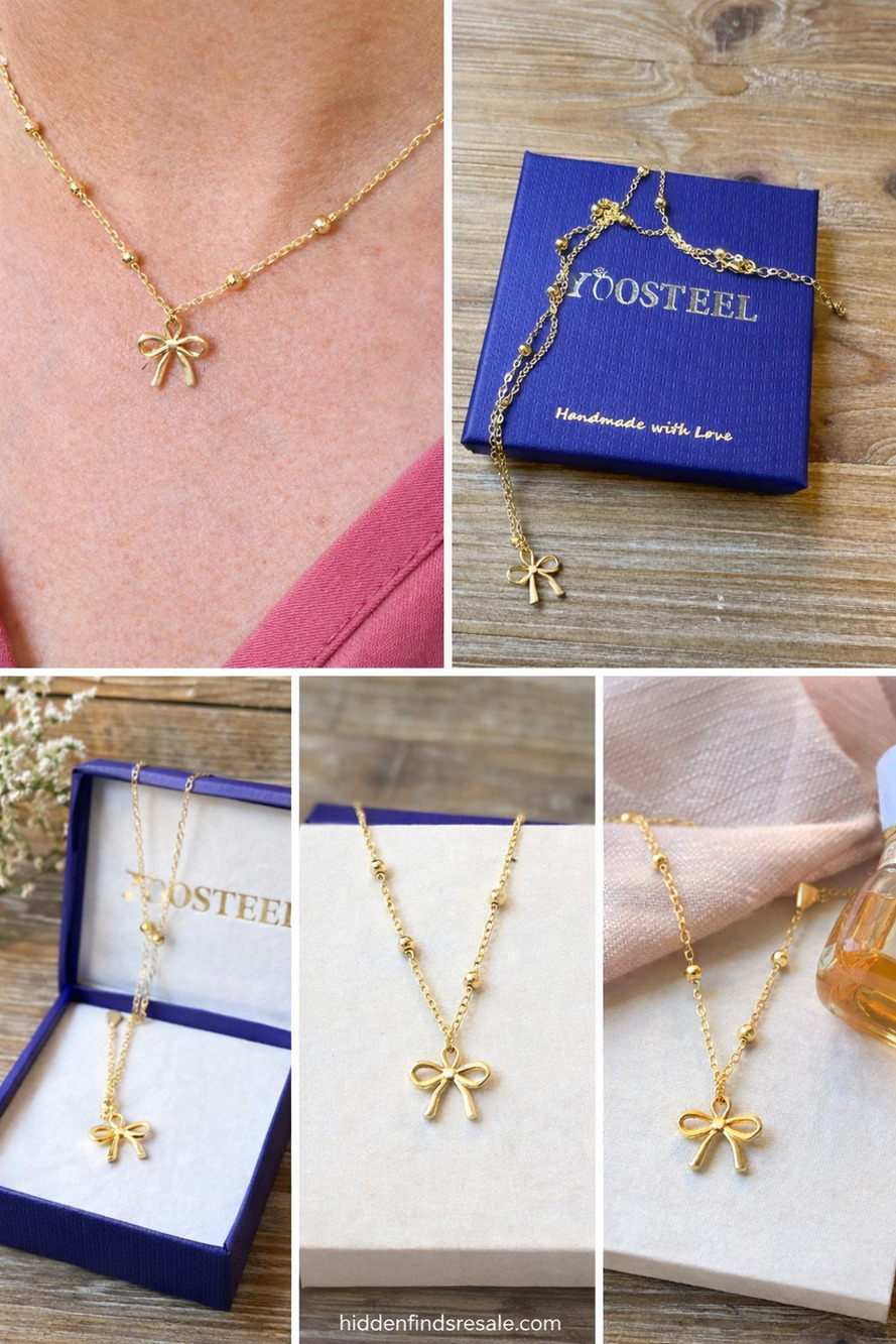 Gold Bow Pendant Necklace